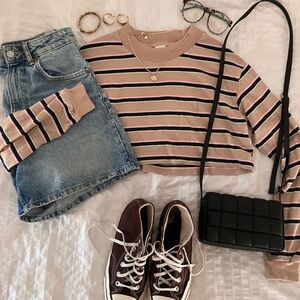 TNA Crop Top Striped Sweater. XS